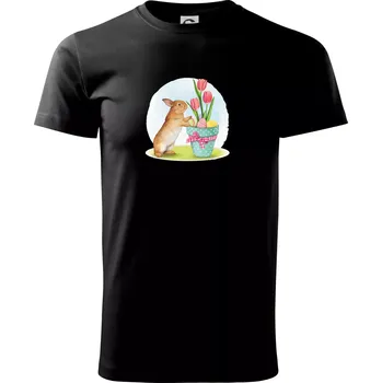 Velikonoční zajíček tulipány - Triko extra velké (5-8XL) - 7XL ( Černá )