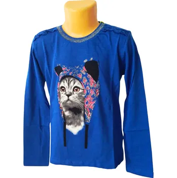 Dívčí tričko LEMON BERET kočička dlouhý rukáv Barva: Modrá, Velikost: 92/98