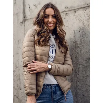 Dámská bunda Béžová dámská prošívaná přechodová bunda s kapucí Bolf B0123A - S