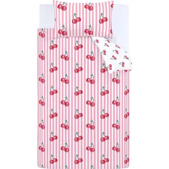 Povlečení Bílé/růžové povlečení na jednolůžko 135x200 cm Disco Cherries Stripes – Catherine Lansfield ID_1802065