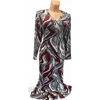 Dámské šaty šedé šaty s vínovou BLESK, Barva Šedá, Velikost XXXL 54, Materiál 96% Viskoza 4% Lycra