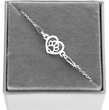 Náramek Stříbrný náramek SRDCE tlapka psí kočky s tlapkou stříbro 925 17 cm