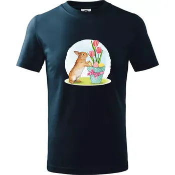 Chlapecké tričko Velikonoční zajíček tulipány - Tričko dětské bavlněné - 134 cm/8 let ( Námořní modrá (velmi tmavá - téměř černá) )