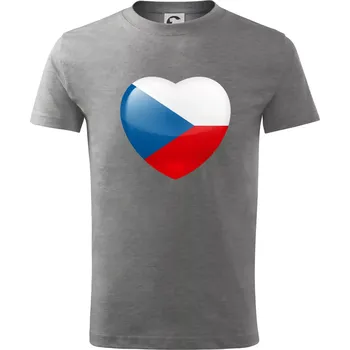 Chlapecké tričko Česká vlajka srdce - Tričko dětské bavlněné - 98 cm / 2 roky ( Tmavě šedý melír )
