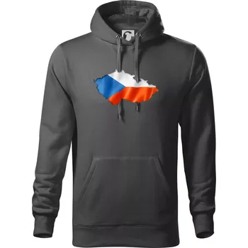 Pánská mikina Česká vlajka v obrysu republiky - Mikina pánská Cape s kapucí - 5XL ( Ocelově šedá )