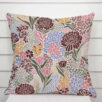 Povlak na dekorativní polštářek Bavlněný povlak na polštář Sandra SA-648 Akvarelové květiny na bílém 50 x 70 cm