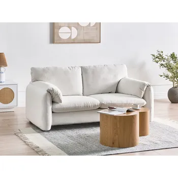 Pohovka 2místná pohovka krémově bílá polyesterová látková čalounění polstrované polštáře černé nohy s kryty obývací pokoj Beliani