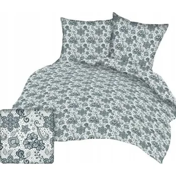 Povlečení Krepové povlečení 180x200 bílá, šedé květy, knoflíky, 100% bavlna, hrubá kvalita