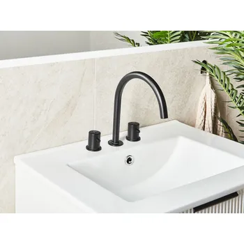 Vodovodní baterie Koupelnová umyvadlová baterie černá mosaz matný povrch dva kohoutky doplňky moderní styl koupelna Beliani