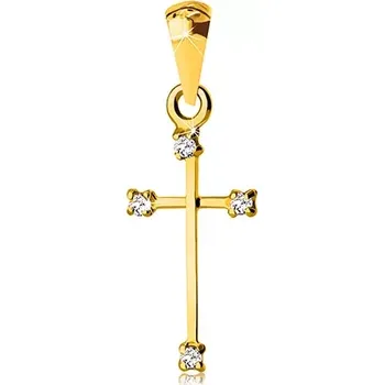 Přívěsek Přívěsek ze žlutého 14K zlata - křížek s úzkými rameny a čirými zirkony