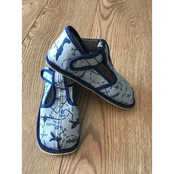 Dívčí bačkory Beda barefoot Bačkůrky zúžené (SLIM) - šedé letadlo/grey aeroplane, Boty Beda Velikost: 25