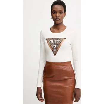 Dámské tričko Tričko s dlouhým rukávem Guess LEO dámské, béžová barva, W5BI75 J1314 W5BI75.J1314 01X, vel. S