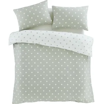 Povlečení Bílé/zelené flanelové povlečení na jednolůžko 135x200 cm Polka Dot – Catherine Lansfield ID_1801985
