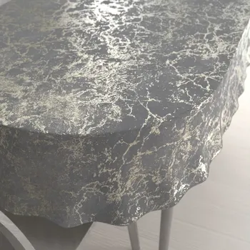 ubrus Velký sametový oválný ubrus Isabela IBL-015 Zlatý mramor na světle šedém 160x200 cm