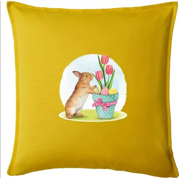 Polštář Velikonoční zajíček tulipány - Polštář 50x50 - 50x50 - Pouze potah ( Žlutá )