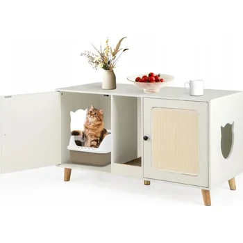 Pelíšek pro kočku Skříňka na pro kočky toaletu se 2 dvířky pro kočky bouda bílá