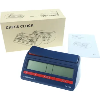 Šachy Digitální šachové hodiny PS-1688 – vícečasové režimy, modro-červené