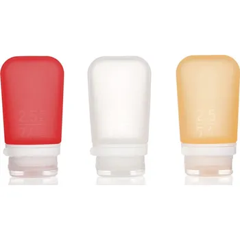 Láhev humangear GoToob+ Silikonová cestovní láhev / kontejner Balení 3 ks 74 ml transparentní/červená/oranžová