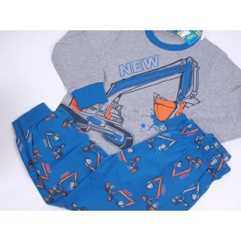 Chlapecké pyžamo Pyžamo Kugo MP3781 šedé s modrou s bagrem velikost oblečení - děti: 128