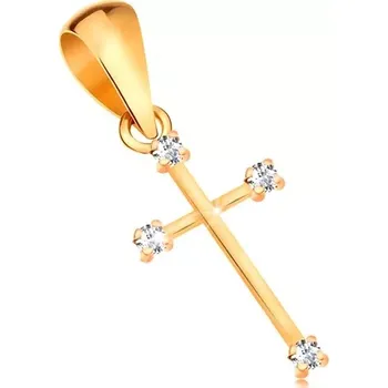Přívěsek Zlatý přívěsek 585 - blýskavý křížek s úzkými rameny a s čirými brilianty