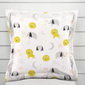 Povlak na dekorativní polštářek Dětský bavlněný povlak na polštář s lemem Sandra SA-649 Sloni a lvi na bílém 40 x 40 cm