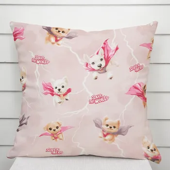 Povlak na polštářek Dětský bavlněný povlak na polštář Sandra SA-650 Psí superhrdinové na starorůžovém 40 x 60 cm