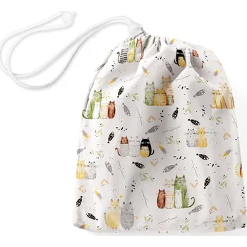 Školní sáček Bavlněný pytlík/sáček na přezůvky Sandra SA-652 Kočičí svět zeleno-žlutý na bílém