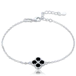 MINET Stříbrný náramek čtyřlístek s černou perletí JMAS7058CB19