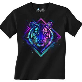 Chlapecké tričko Dětské tričko Neonový Tygr (Velikost: 5-6, Barva: Černá)