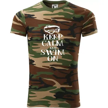 Pánské tričko Keep calm and swim on - Army CAMOUFLAGE - 2XL ( Hnědý maskáč )
