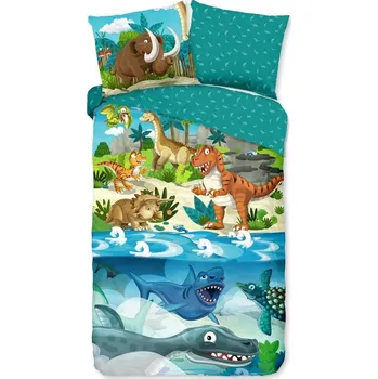 Povlečení Modré bavlněné dětské povlečení na jednolůžko/prodloužené 140x220 cm Prehistoric – Good Morning ID_1808358