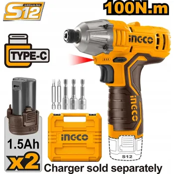 Utahovák rázový AKU 100Nm vč. baterie 2ks, bez nabíjecího USB kabelu, Ingco
