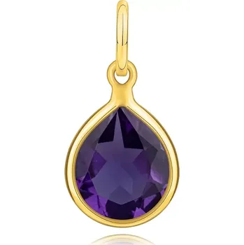 Přívěsek Přívěsek ze žlutého 14K zlata - slza, fialový kámen, hladký okraj