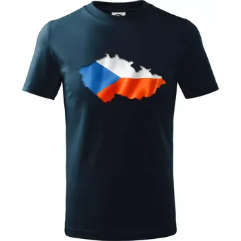 Chlapecké tričko Česká vlajka v obrysu republiky - Tričko dětské bavlněné - 122 cm/6 let ( Námořní modrá (velmi tmavá - téměř černá) )