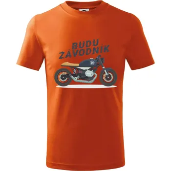 Chlapecké tričko Budu závodník modrý cafe racer - Tričko dětské bavlněné - 134 cm/8 let ( Oranžová )
