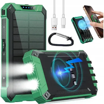 Powerbanka SOLÁRNÍ POWERBANKA S LED SVÍTILNOU 26800mAh SE 4 KABELY A BEZDRÁTOVÝM NABÍJENÍM