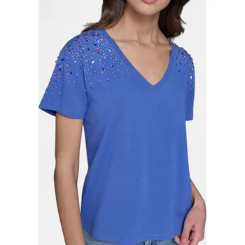 Dámské tričko Dámské volné triko Karl Lagerfeld Paris - Velikost L, Barva Modrá 56311 L4JH7870