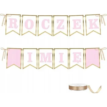 BANNER girlanda 1. narozeniny ROCEK + JMÉNO růžovo-zlatá