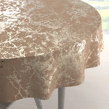 ubrus Sametový kulatý ubrus Isabela IBL-016 Zlatý mramor na pudrově béžovém Ø 50 cm