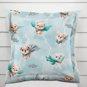 Povlak na polštářek Dětský bavlněný povlak na polštář s lemem Sandra SA-651 Psí superhrdinové na ledově modrém 50 x 60 cm