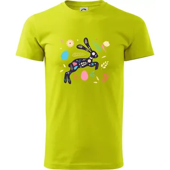 Pánské tričko Velikonoční zajíček květiny - Klasické pánské triko vyšší gramáže - 4XL ( Limetková )