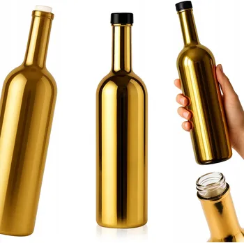 Láhev Zlatá chromová láhev na likéry, víno dárek Futura 750 ml se šroubovacím uzávěrem 700 ml zlatá