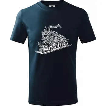 Chlapecké tričko Stará lokomotiva z not - Tričko dětské bavlněné - 134 cm/8 let ( Námořní modrá (velmi tmavá - téměř černá) )