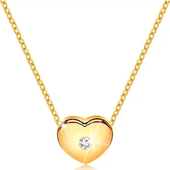 Náhrdelník Briliantový náhrdelník ze žlutého 14K zlata - srdíčko s čirým diamantem, řetízek