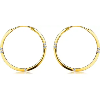 Náušnice Náušnice ze 14K žlutého zlata - kruhy, hranatá ramena, čiré zirkony, 19 mm