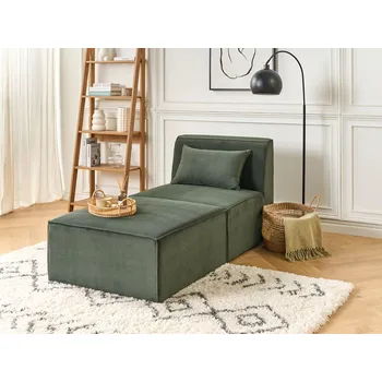 Křeslo Lenoška zelené manšestrové čalounění čtvercová podnožka dvoudílné lehátko moderní design Beliani
