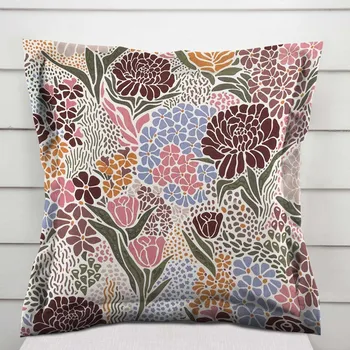 Povlak na dekorativní polštářek Bavlněný povlak na polštář s lemem Sandra SA-648 Akvarelové květiny na bílém 50 x 50 cm