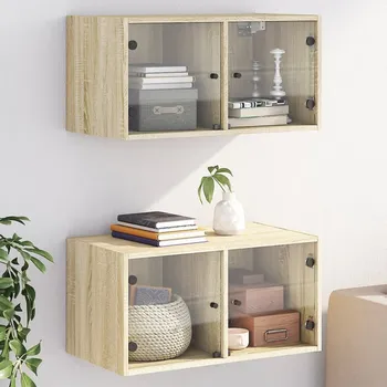 police vidaXL Nástěnné skříňky skleněná dvířka 2 ks dub sonoma 68,5x37x35 cm