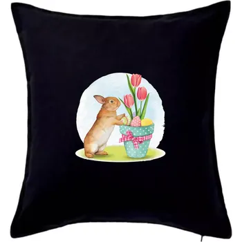 Polštář Velikonoční zajíček tulipány - Polštář 50x50 - 50x50 - Pouze potah ( Černá )