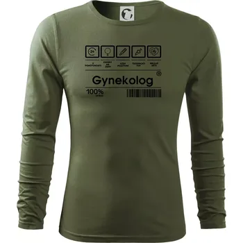 Pánská móda Čárový kód - gynekolog - Triko s dlouhým rukávem FIT-T long sleeve - M ( Khaki )